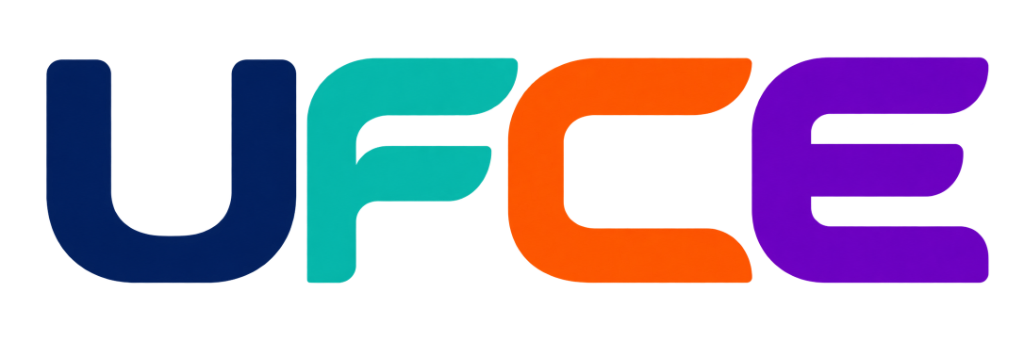 UFCE logosu: U lacivert, F turkuaz, C turuncu, E mor